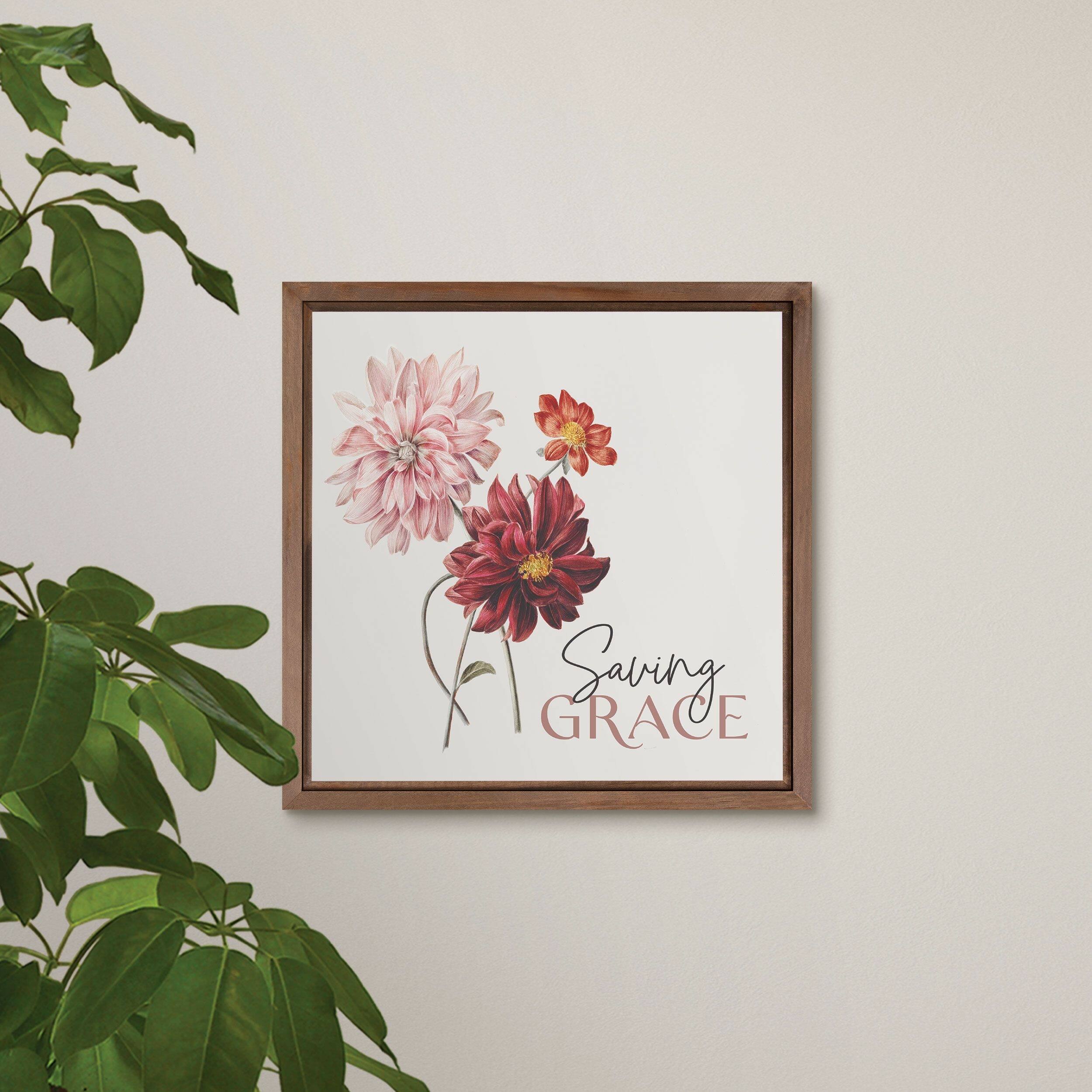 Tabletop Decor, Mdf/Pine, Square: Saving Grace, Floral, Milled Hanger Hole