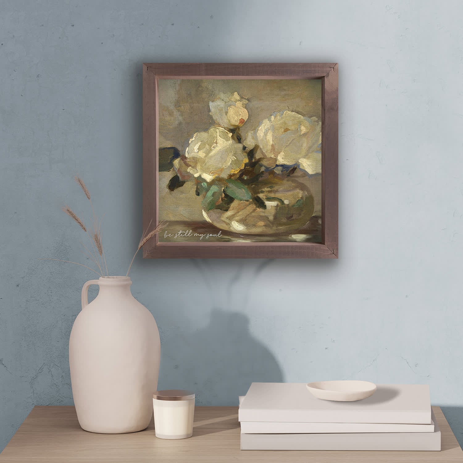 Framed Wall Art: Be Still My Soul, Vase of Flowers (Pine/HDF)