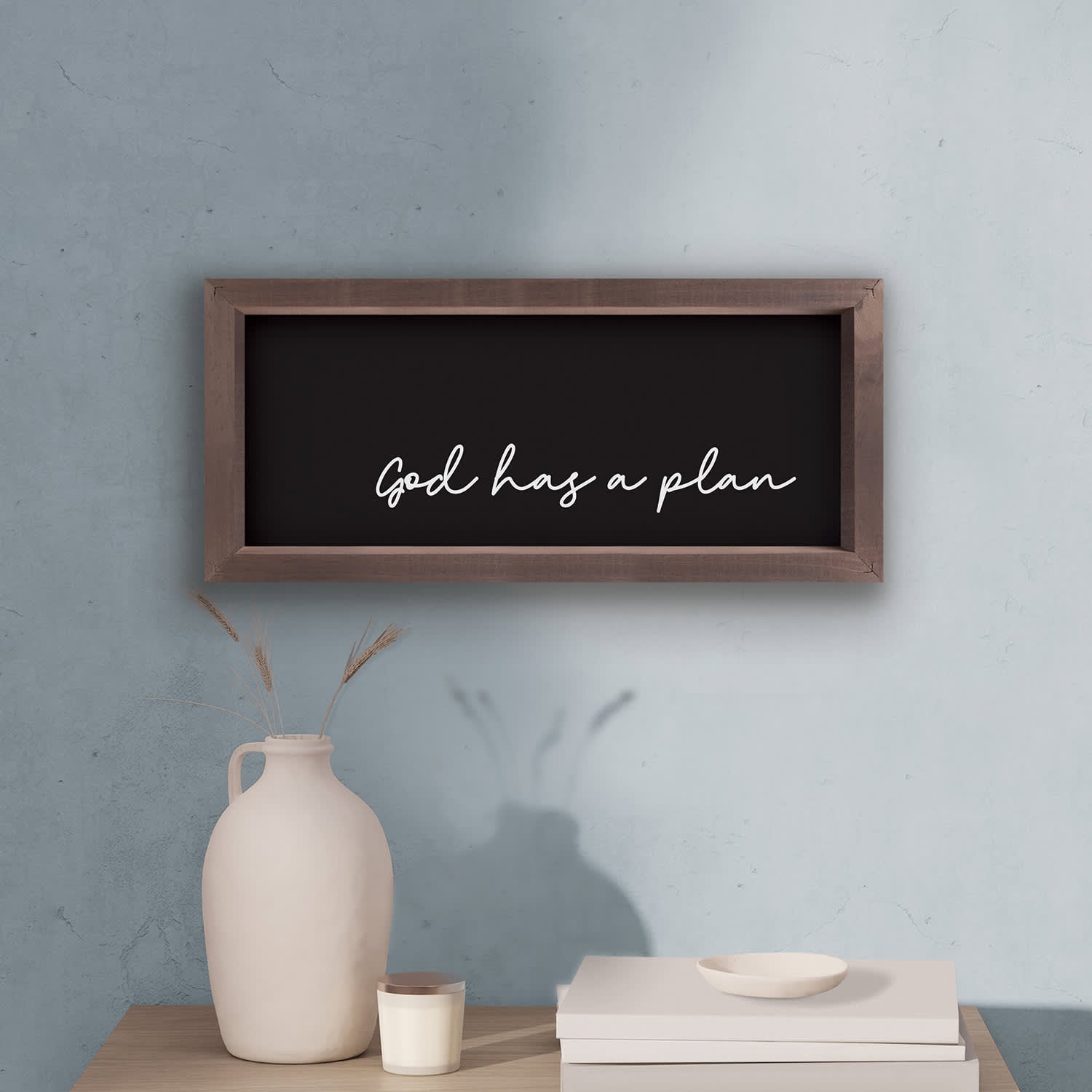 Framed Wall Art: God Has A Plan, Black (Pine/HDF)