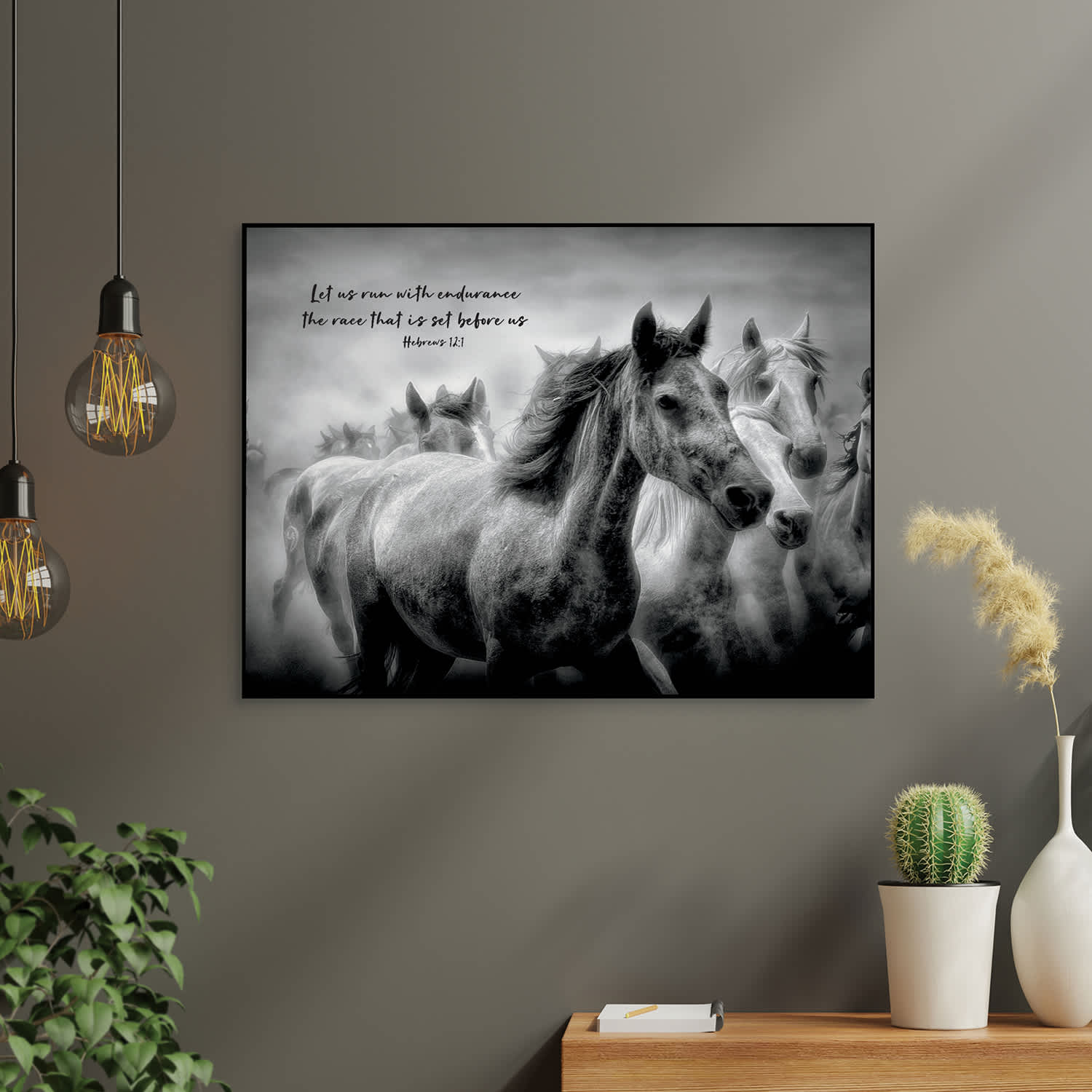 Wall Art: Let Us Run With Endurance The Race That Is Set Before Us, Horses (MDF)