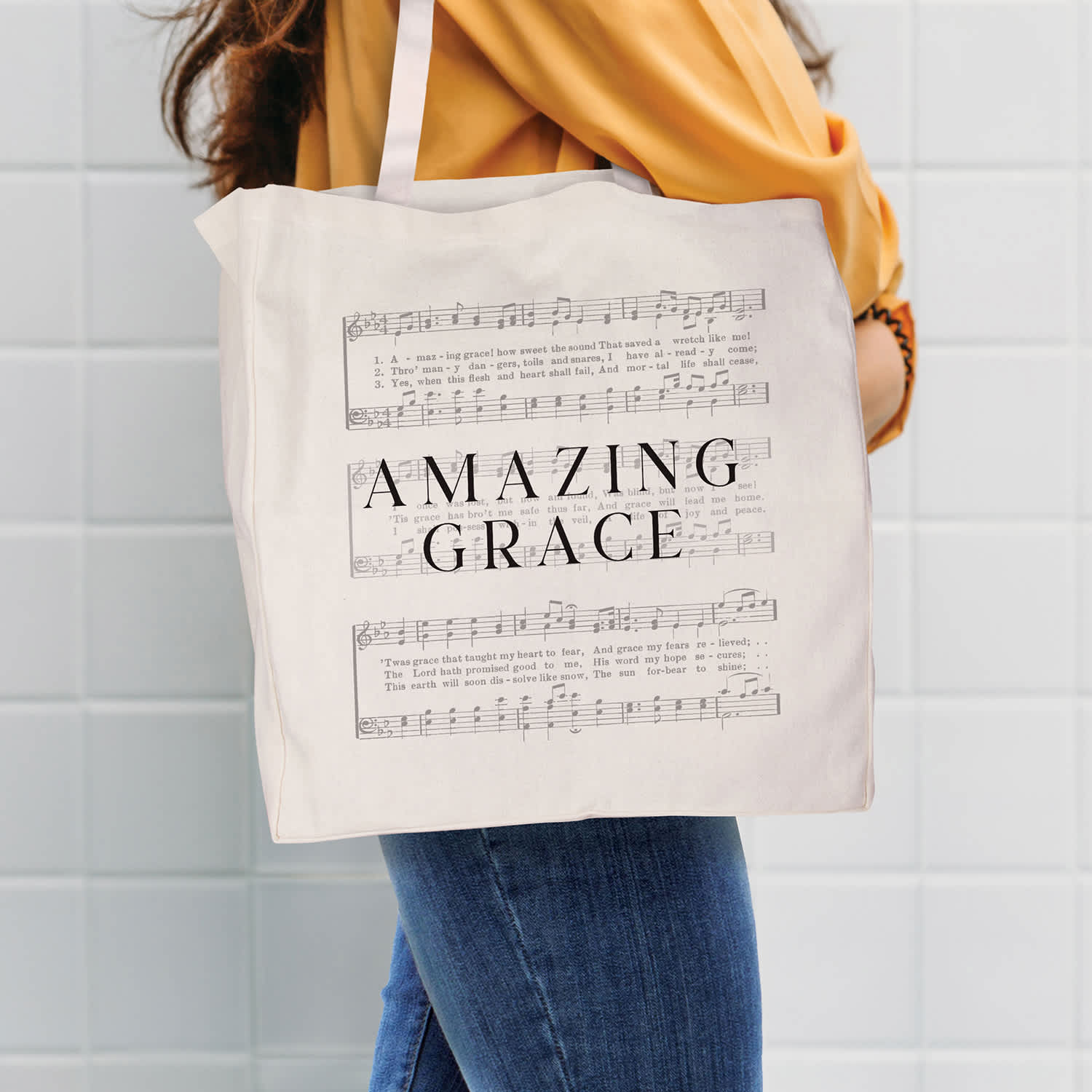 Reusable Tote Bag: Amazing Grace, White Canvas