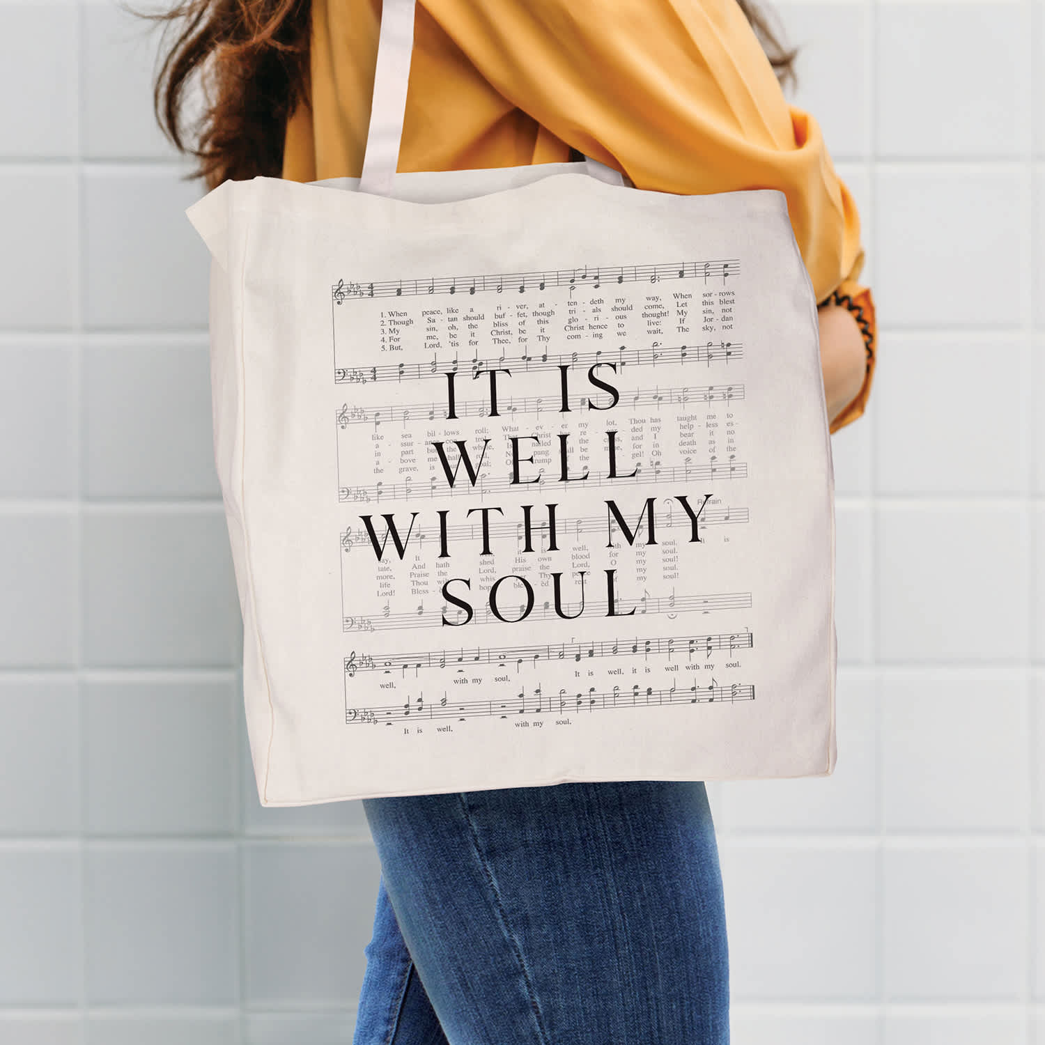 Reusable Tote Bag: It Is Well With My Soul, White Canvas
