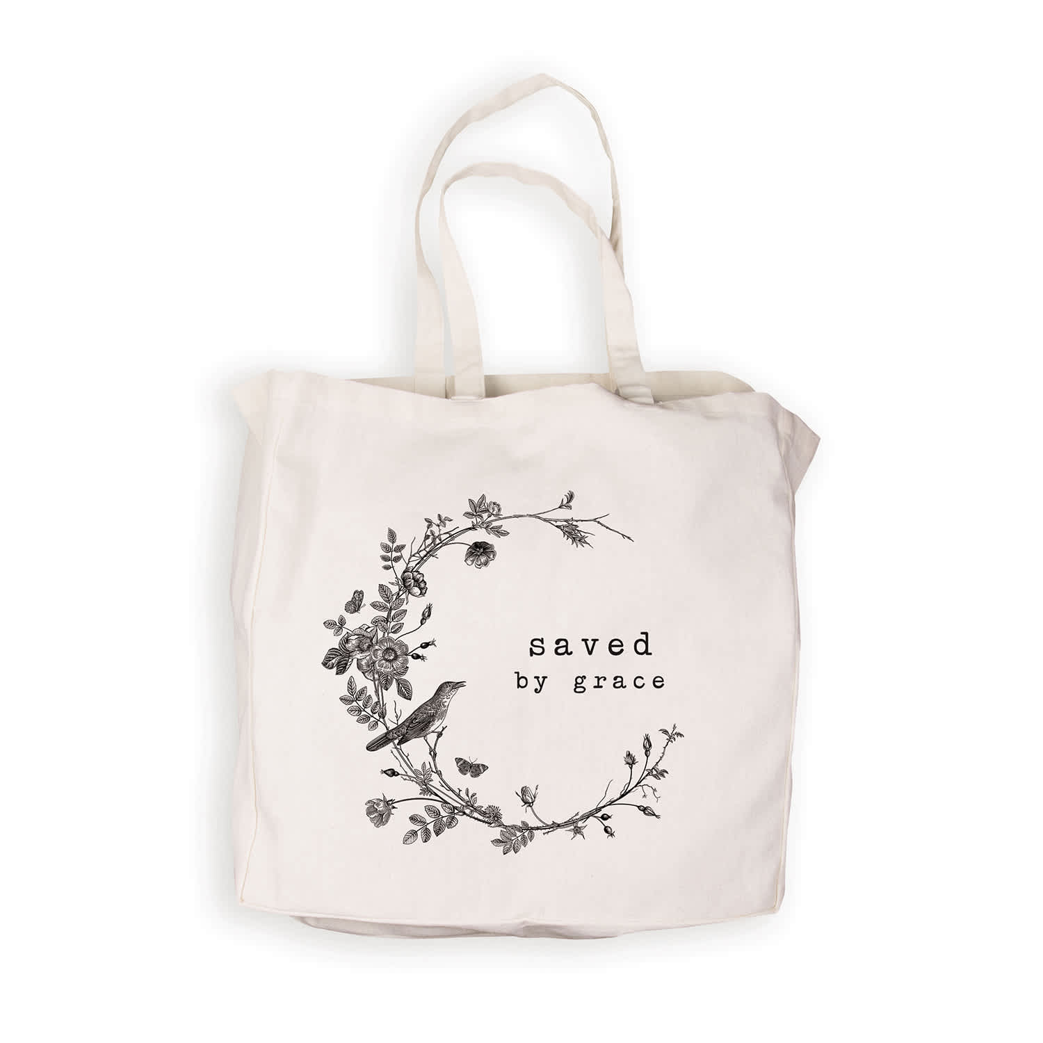 Reusable Tote Bag: Saved By Grace, White Canvas