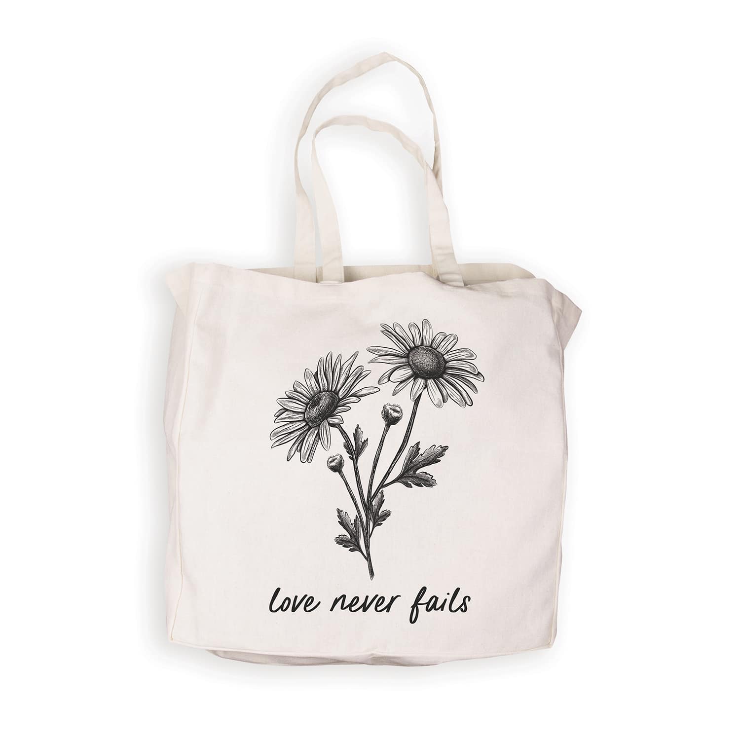 Reusable Tote Bag: Love Never Fails, White Canvas