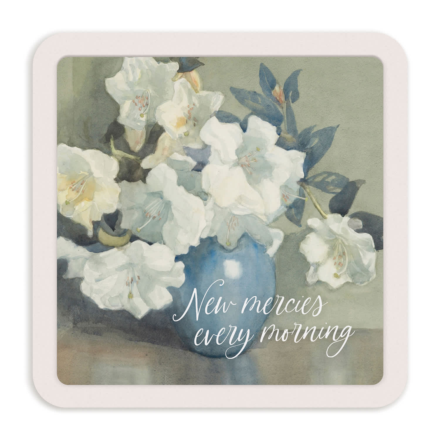 Tabletop Décor: New Mercies Every Morning, Blue Vase with White Flowers (MDF/Ceramic)