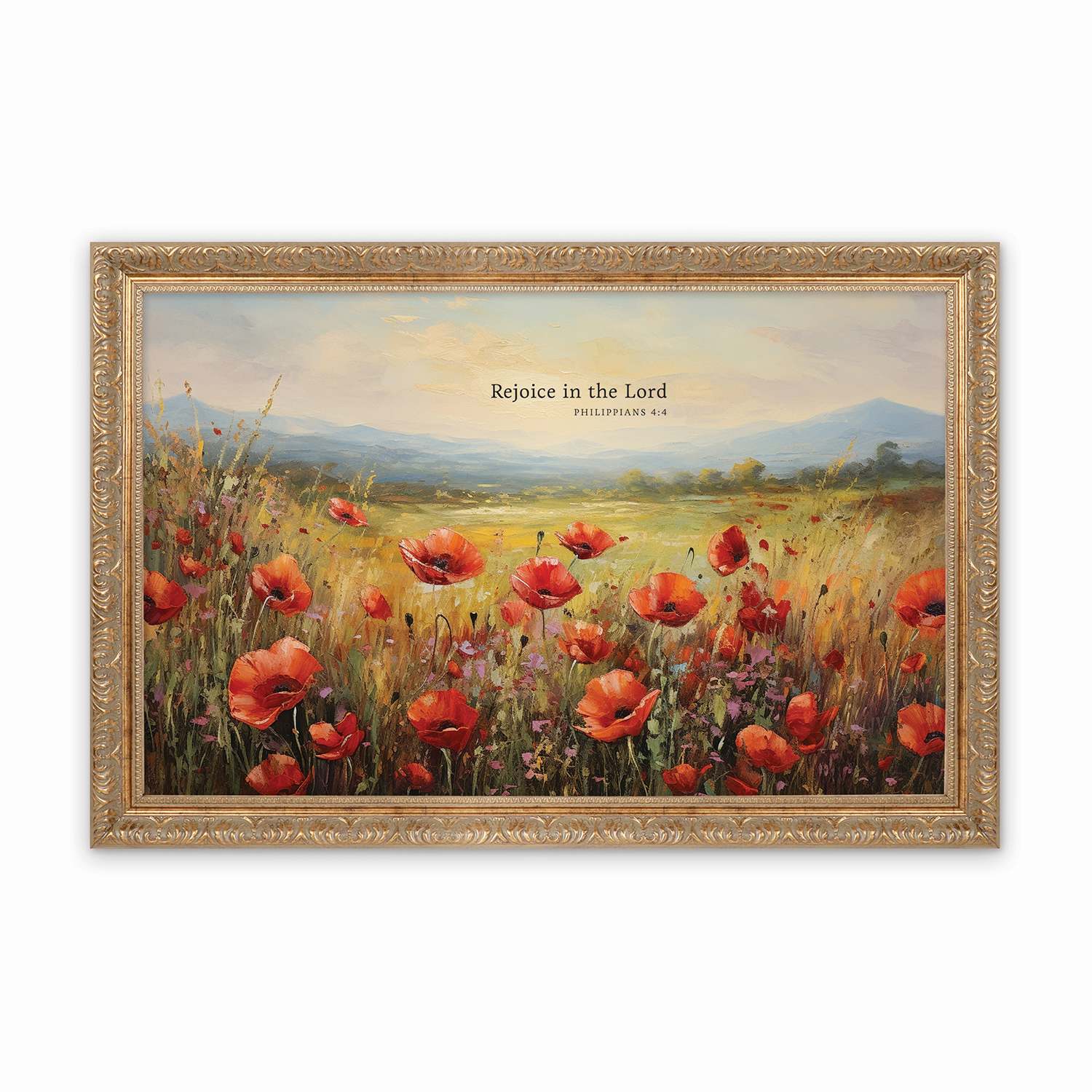 Framed Wall Art (Polystyrene, MDF, Linen): Rejoice in the Lord (Poppies)