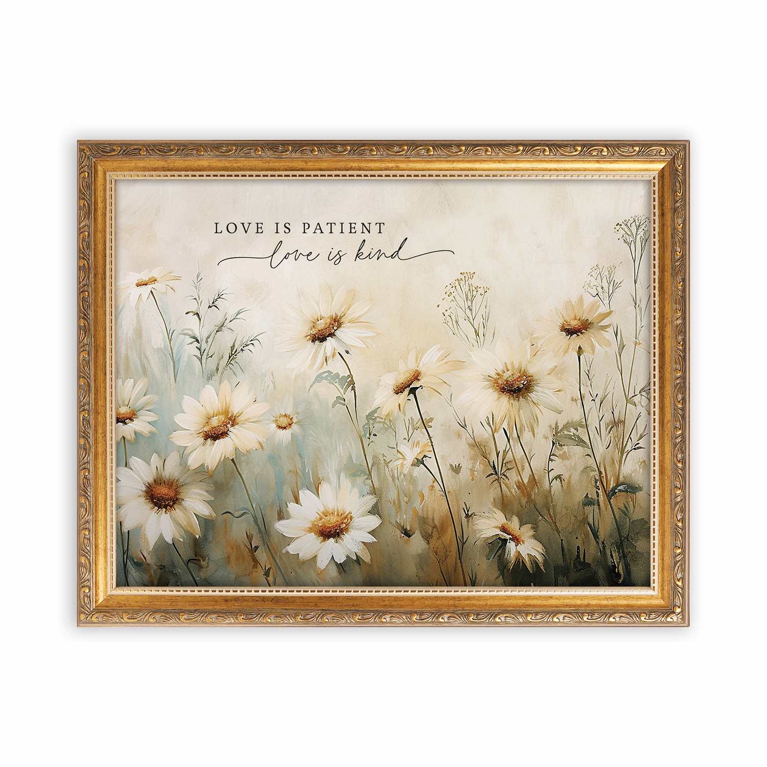 Framed Wall Art (Polystyrene, MDF, Linen): Love Is (Daisies)