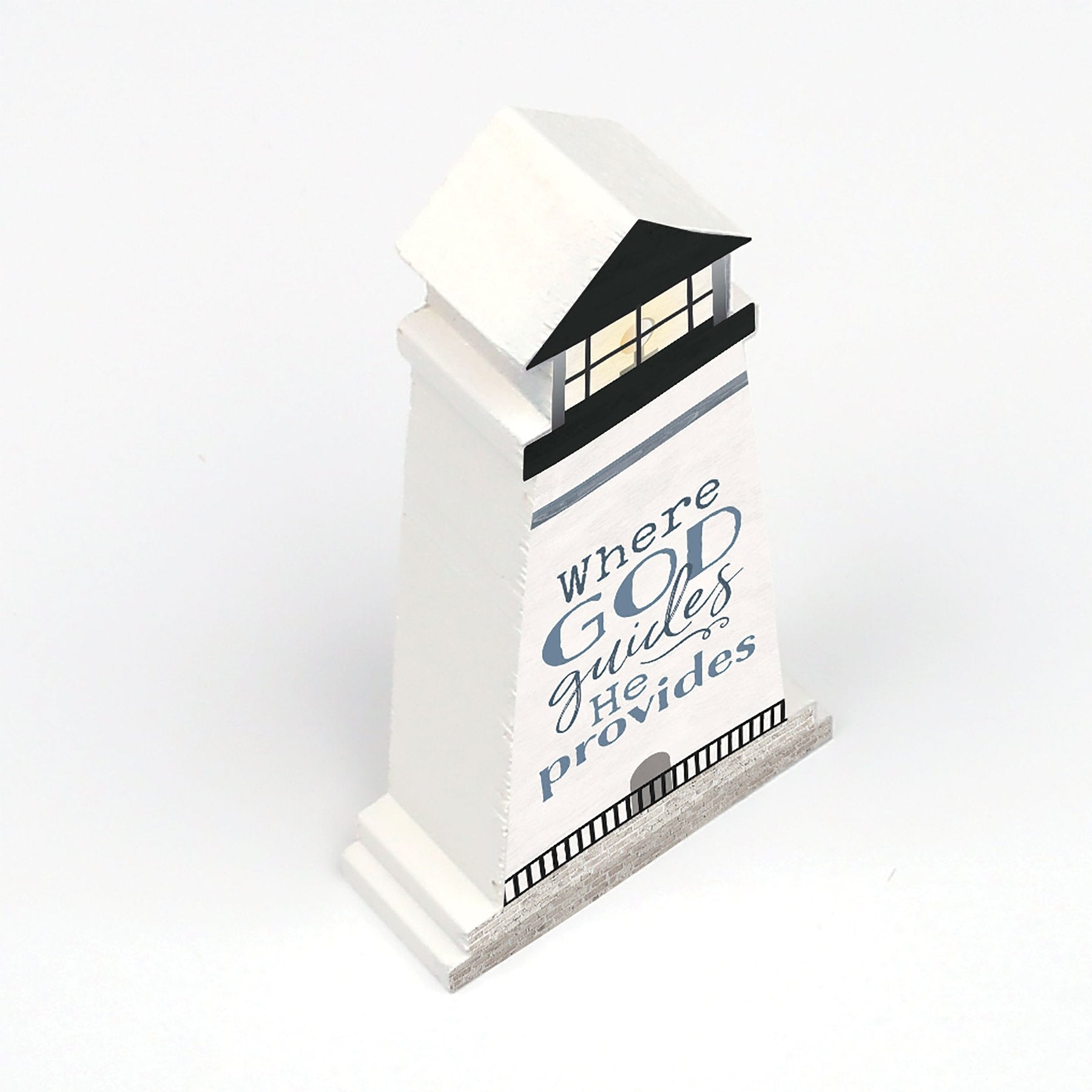 Tabletop Decor: Lighthouse Shape, Where God Guides He Provides (Pine)