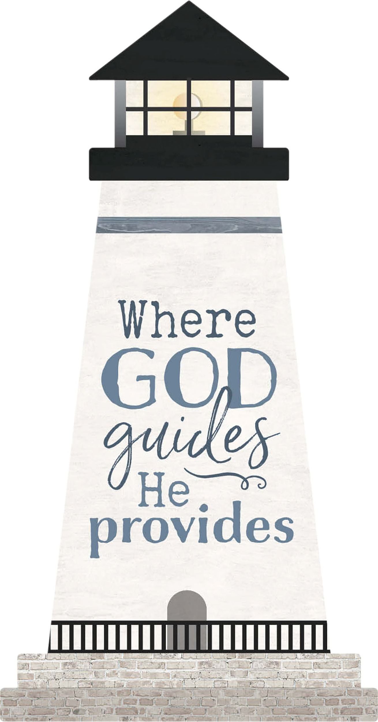 Tabletop Decor: Lighthouse Shape, Where God Guides He Provides (Pine)