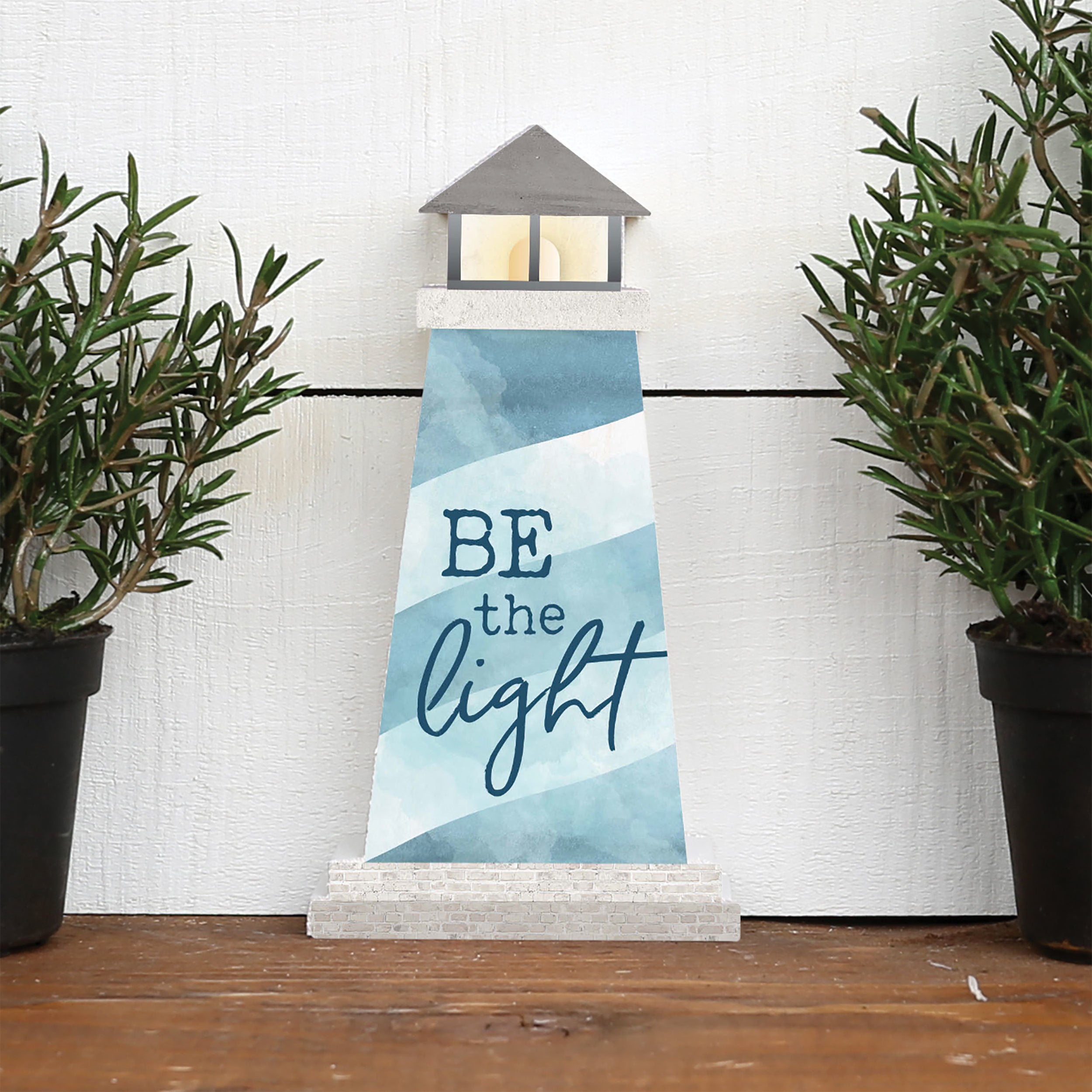Tabletop Decor: Lighthouse Shape, Be the Light (Pine)