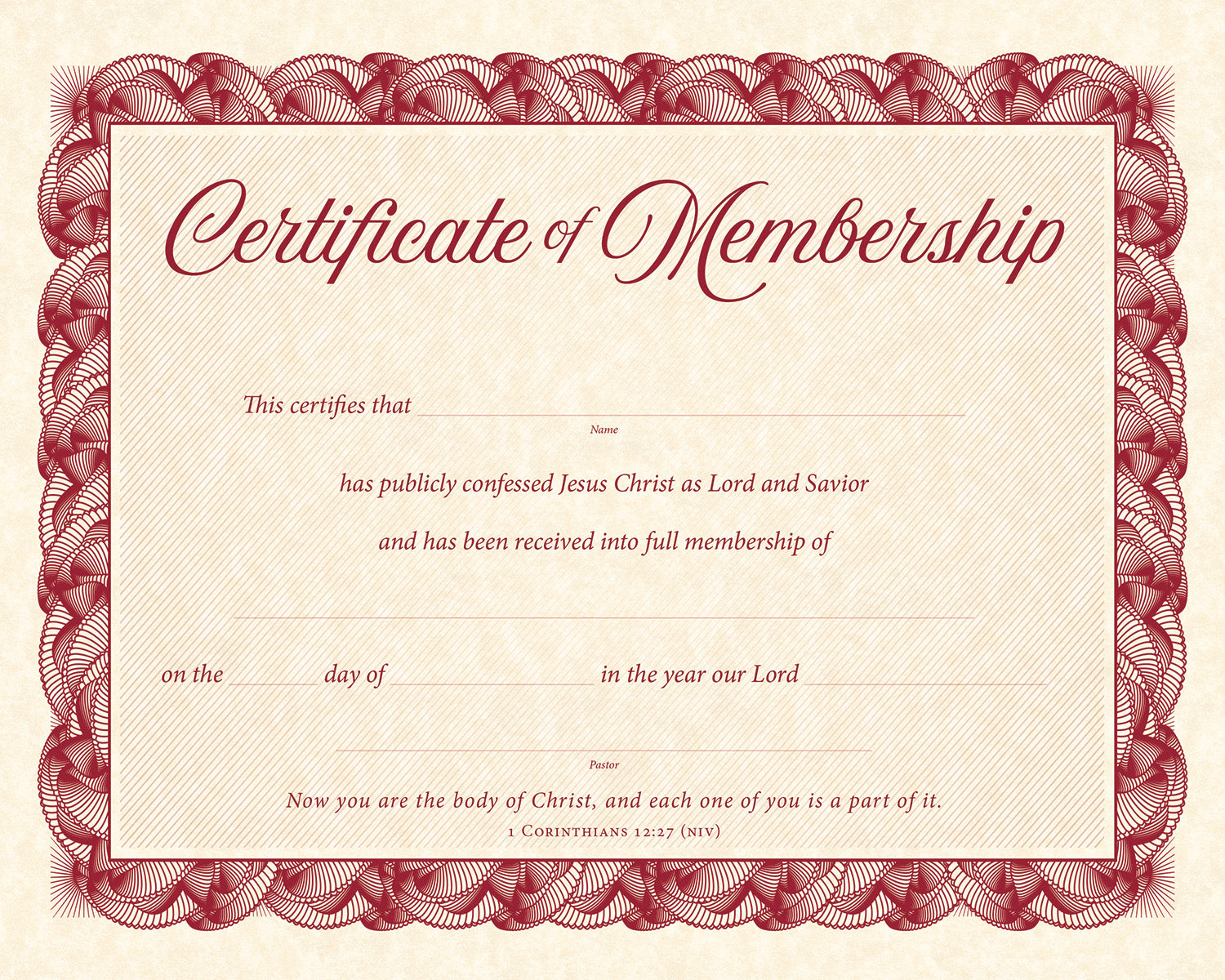 Certifcate of Membership  (NIV, 1 Cor 12:27)