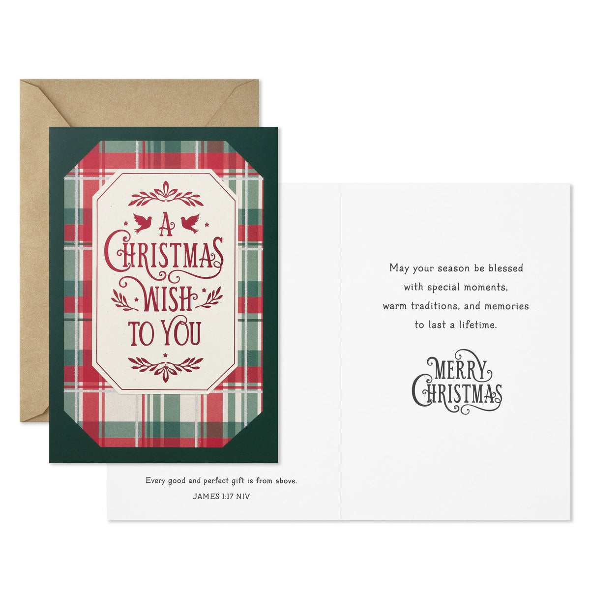 Christmas Boxed Cards: Plaid & Tree Assortment, 8 Each of 2 Designs, 16 Envelopes