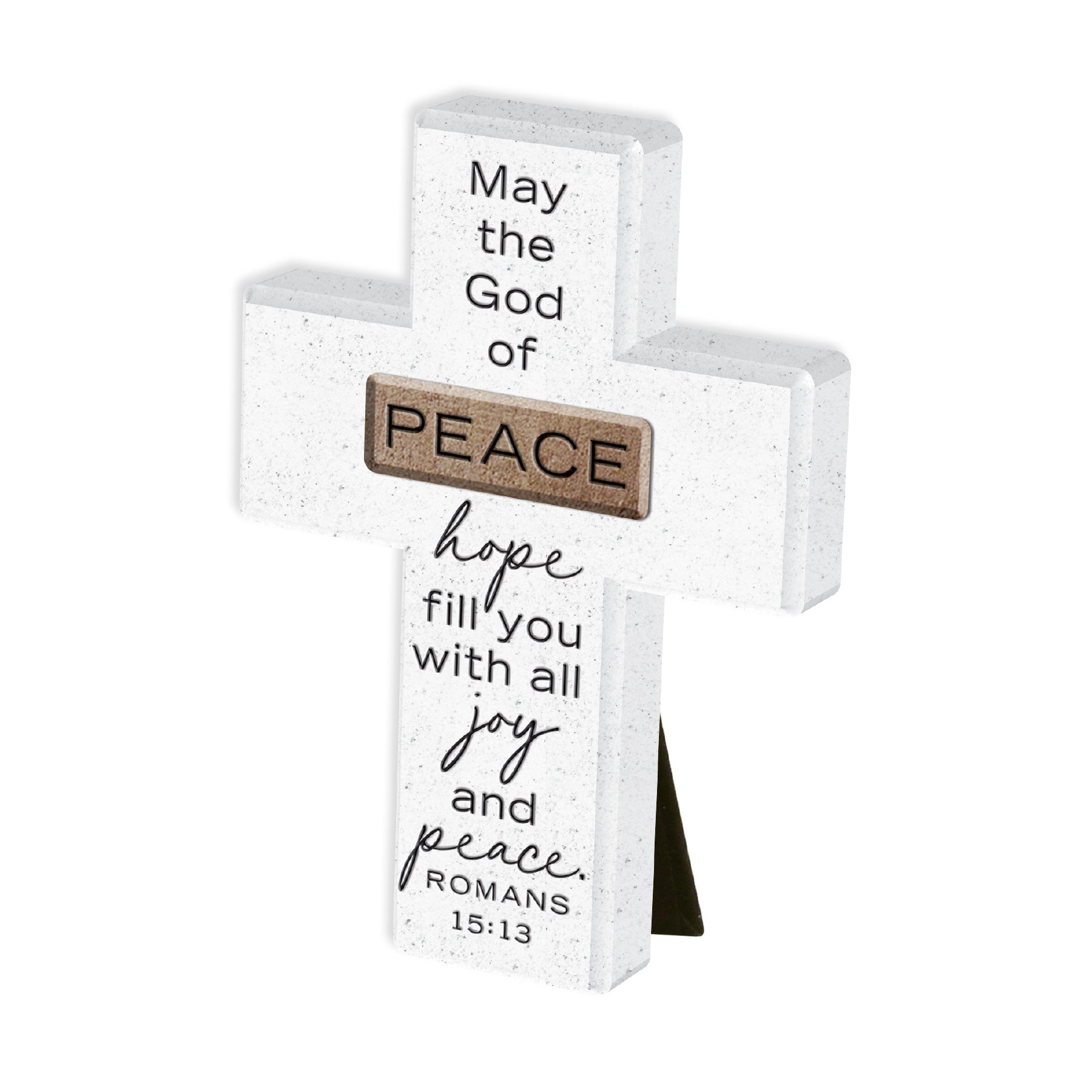 Cast Stone Cross: Peace Copper Accented (Romans 15:13)