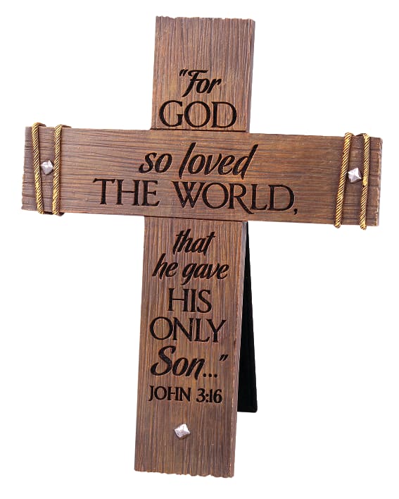 Cast Stone Small Wall/Desktop Cross: Rugged, (John 3:16)