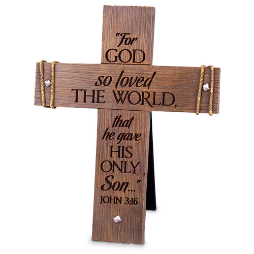 Cast Stone Large Wall/Desktop Cross: Rugged (John 3:16)