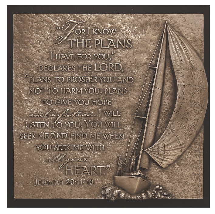 Resin/Mdf Plaque: Sculpture Moments of Faith, Sailboat Journey (Jer 29:11-13)
