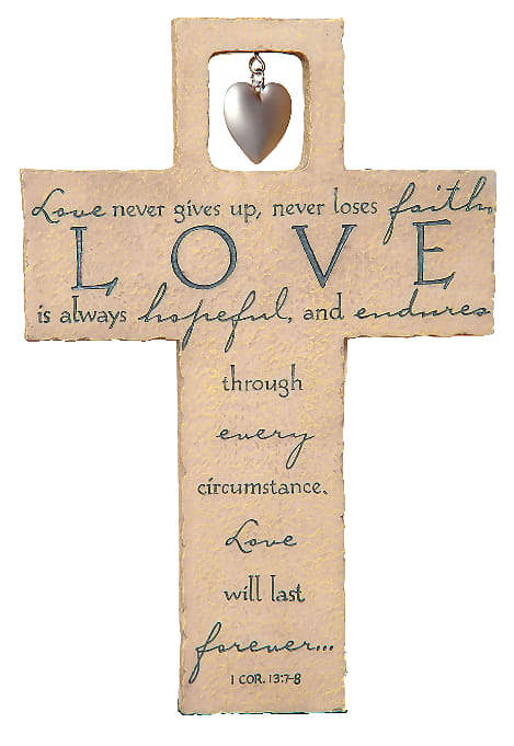 Cross With Metal Heart: Love 1 Corinthians 13:7-8