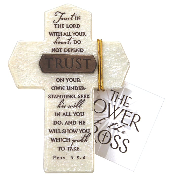 Tabletop Cross: Trust, Bronze Bar, Proverbs 3:5-6 (Polyresin)