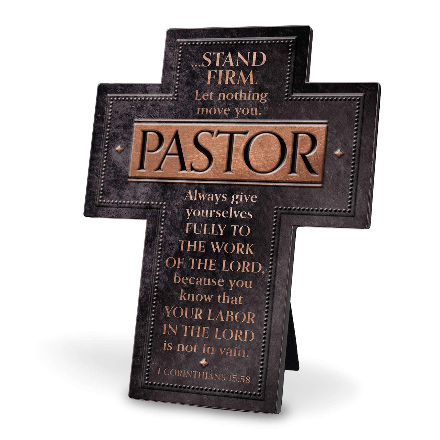 Cross: Stand Firm, Pastor (1 Cor. 15:58) Charcoal/Copper (Resin)