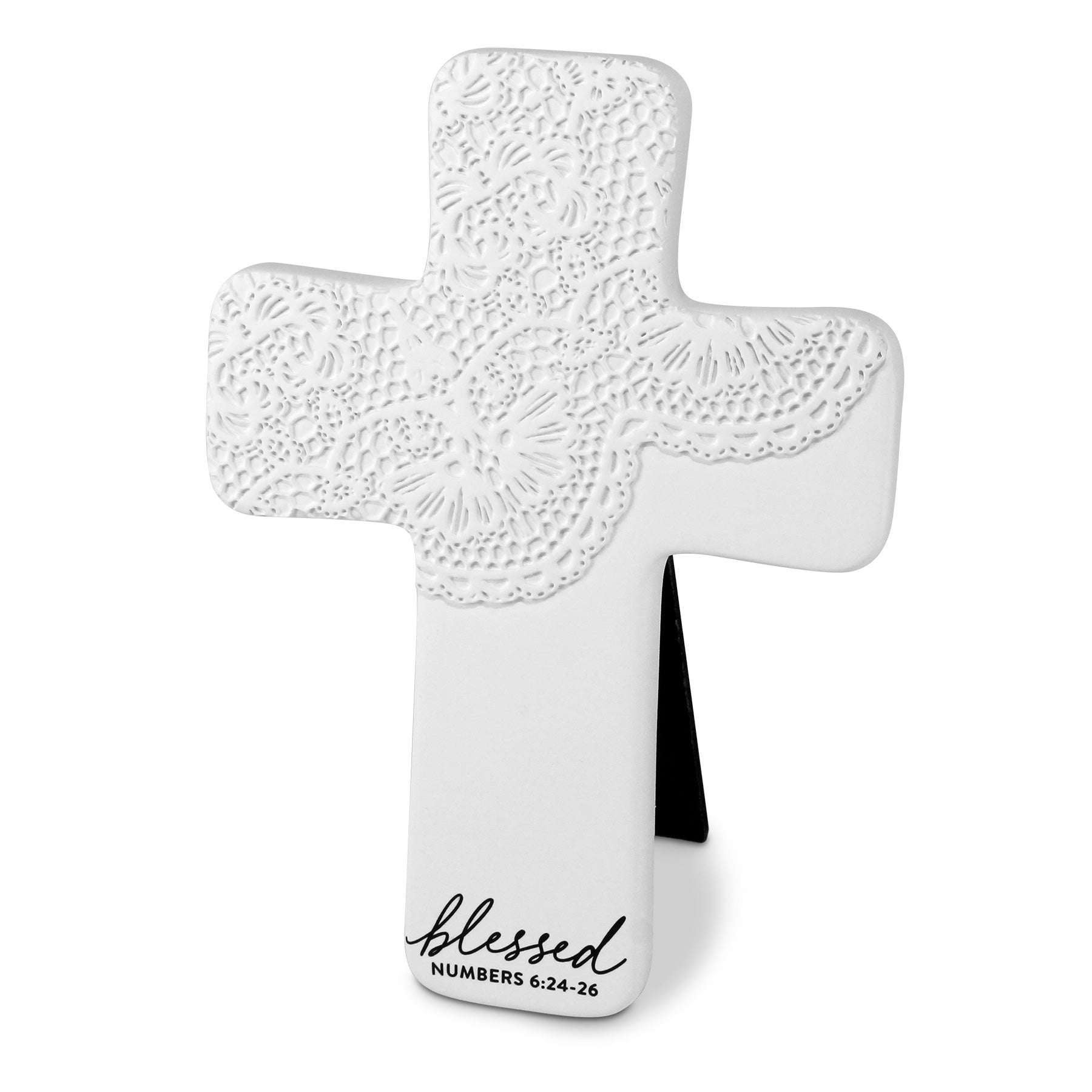 Desktop Cross: Blessed, Lace Textured