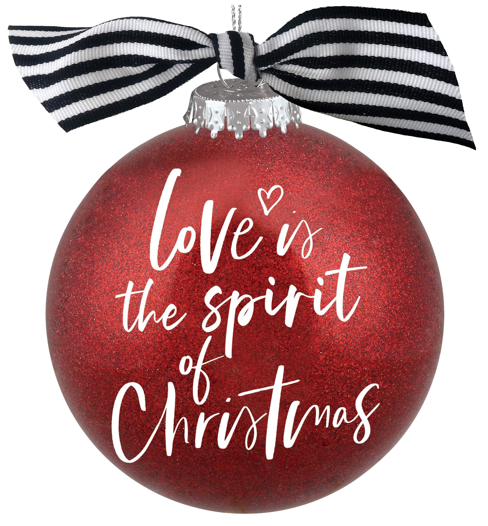 Christmas Glass Ornament: Love is the Spirit of Christmas, Red Glitter Bauble (John 3:16)