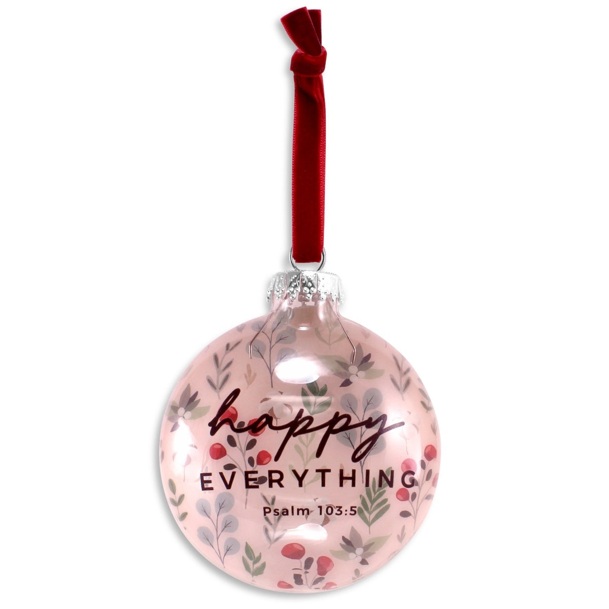 Christmas Ornament (Hand-blown Glass): Happy Everything, Floral (Psalm 103:5), Comes in a clear gift box