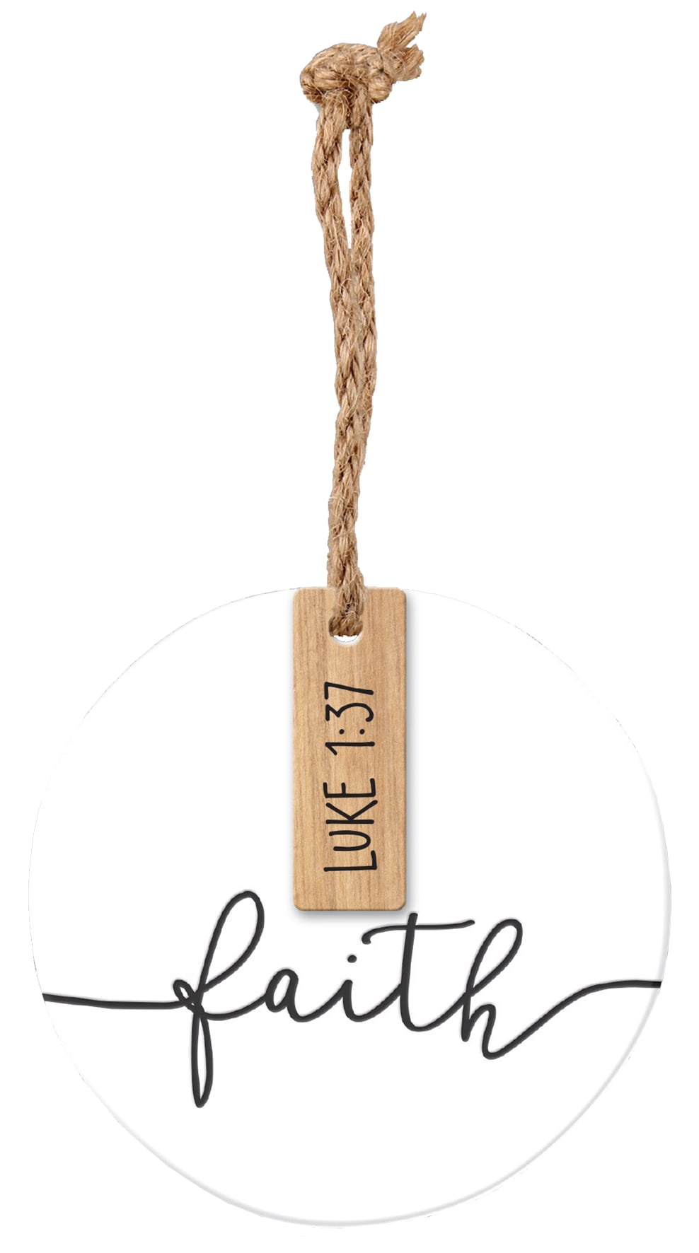 Christmas Ornament, Ceramic/Wood: Simply Christmas With Wood Tag, Faith (Luke 1:37)