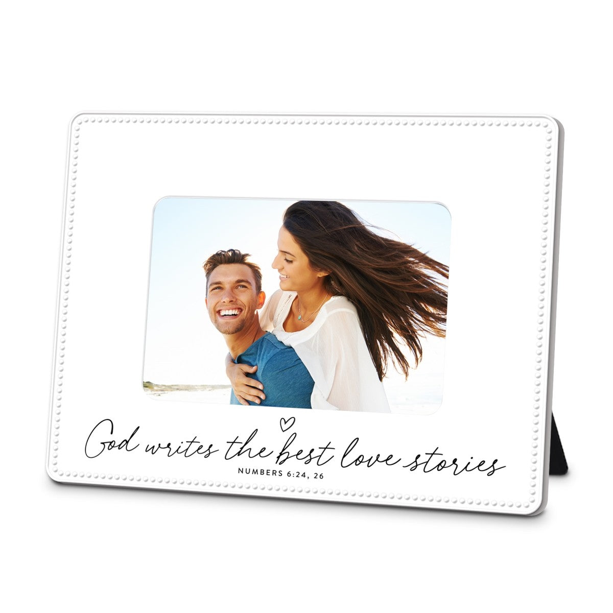 Desktop Photo Frame (Resin): God Writes the Best Love Stories (Num. 6:24,26), White with easel back
