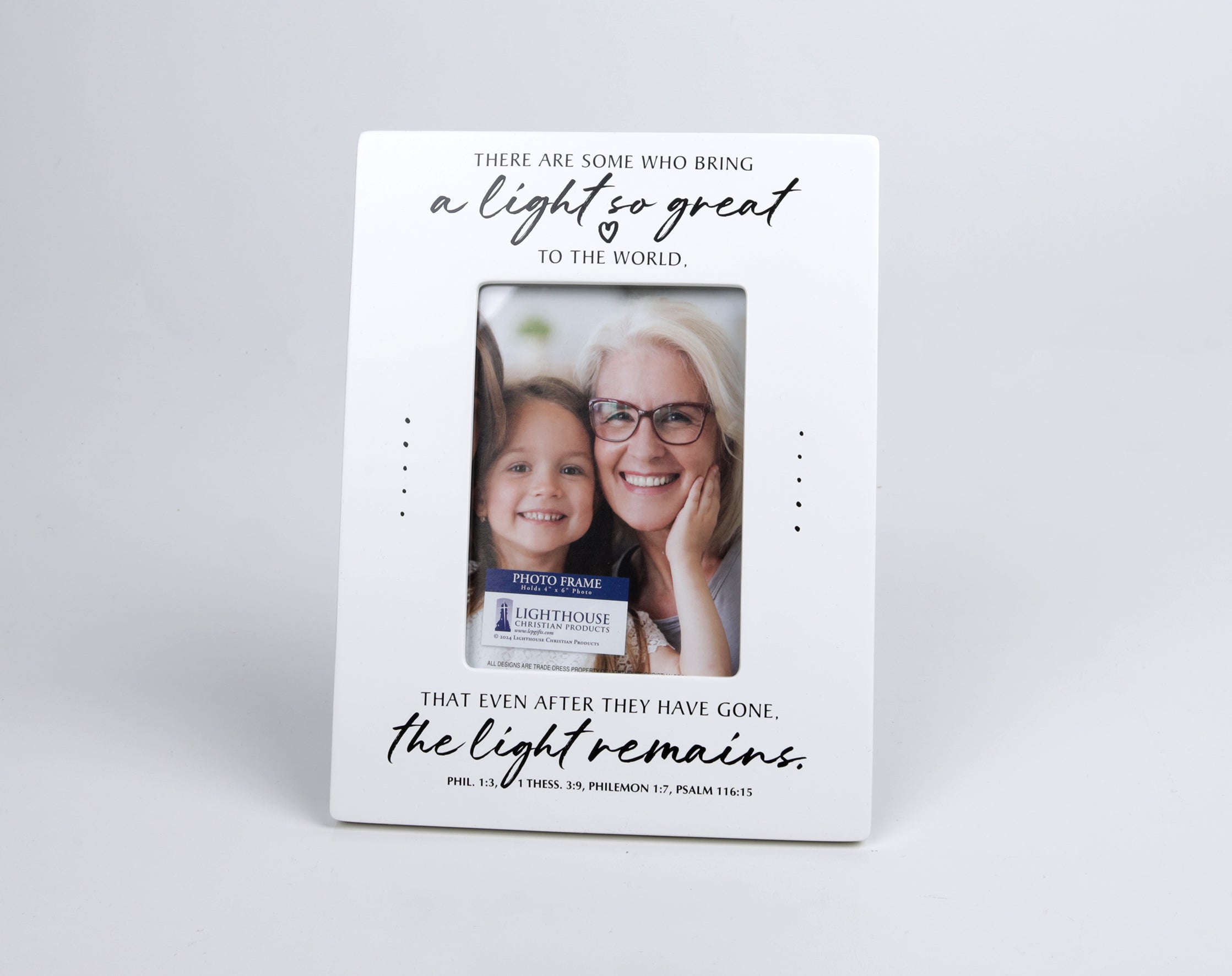 Resin Photo Frame: A Light So Great (Phil. 1:3, 1 Thes. 3:9, Philemon 1:7, Ps. 116:15) White