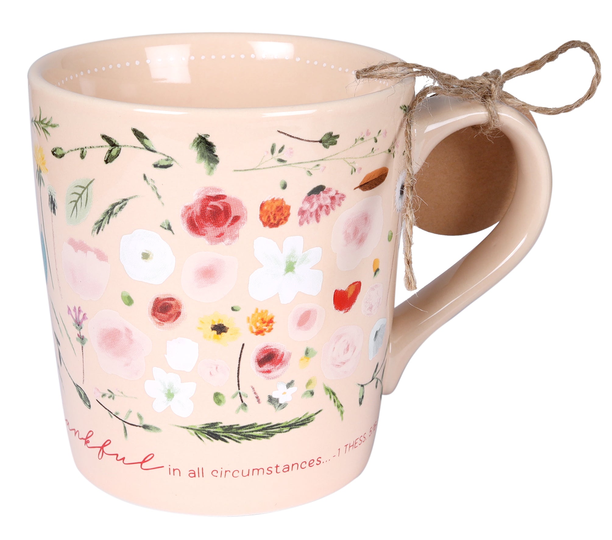 Ceramic Mug: Floral Flourishes, Joyful. Prayerful. Thankful. (1 Thess 5:16-18) (473 Ml)