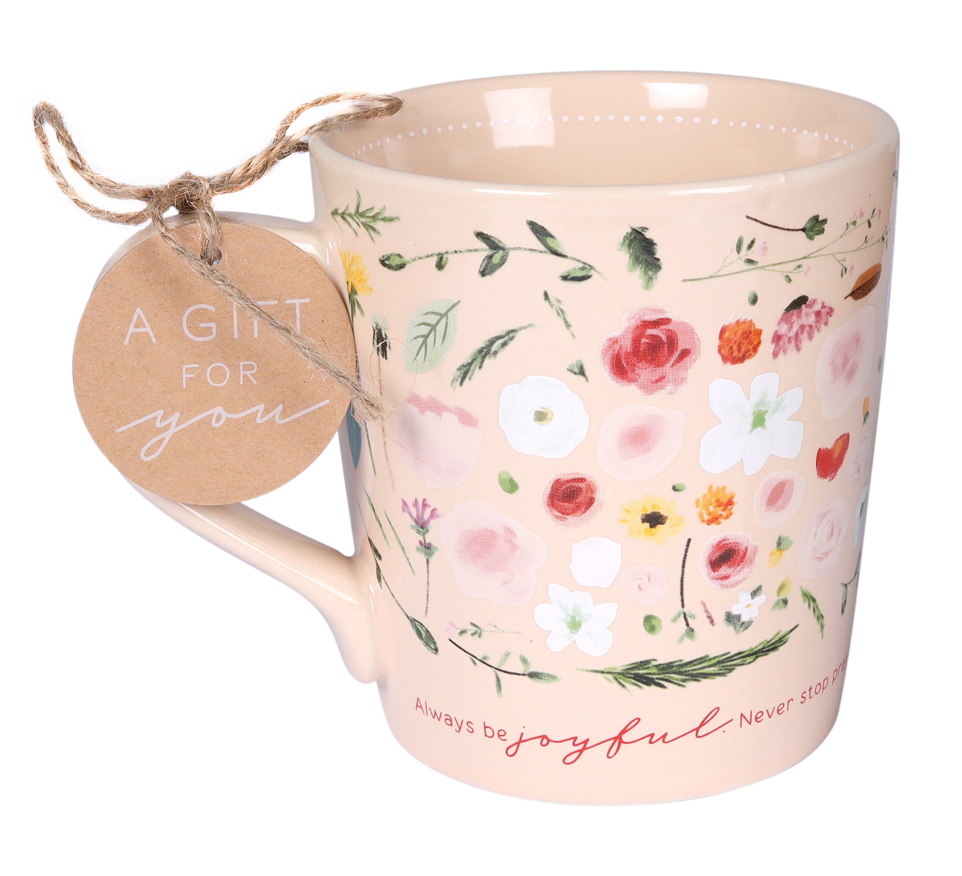 Ceramic Mug: Floral Flourishes, Joyful. Prayerful. Thankful. (1 Thess 5:16-18) (473 Ml)