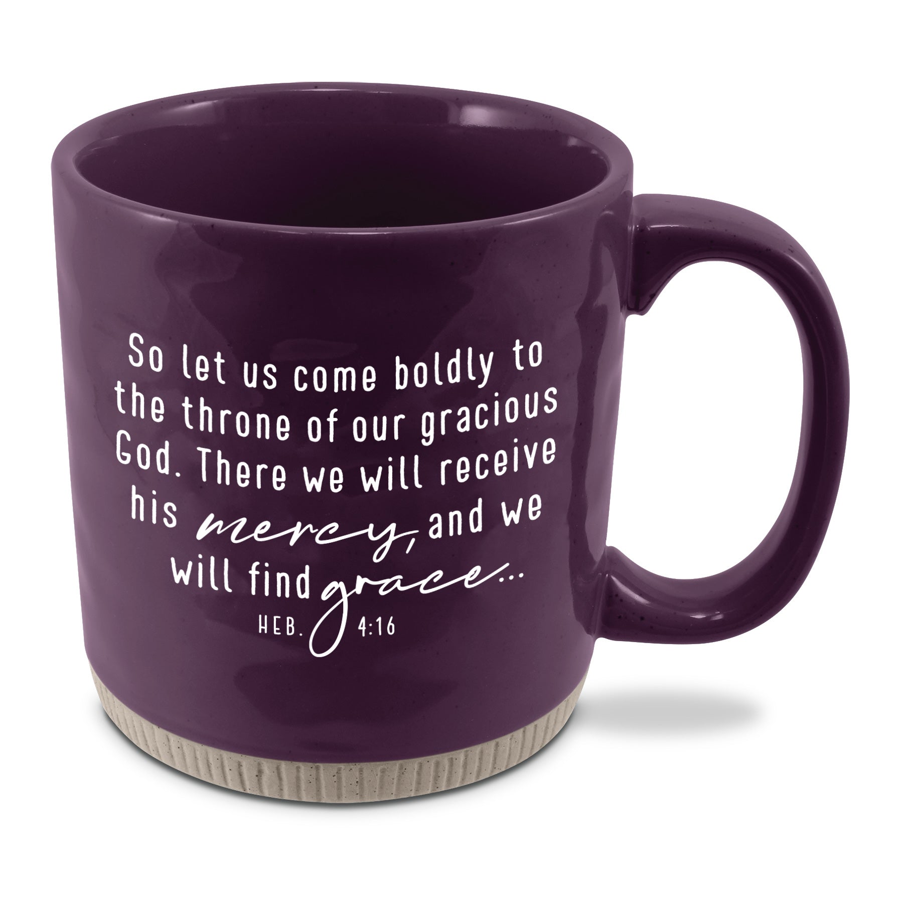 Ceramic Mug: Abundant Grace (Hebrews 4:16) Purple, Raw Bottom, Powerful Words (473 Ml)