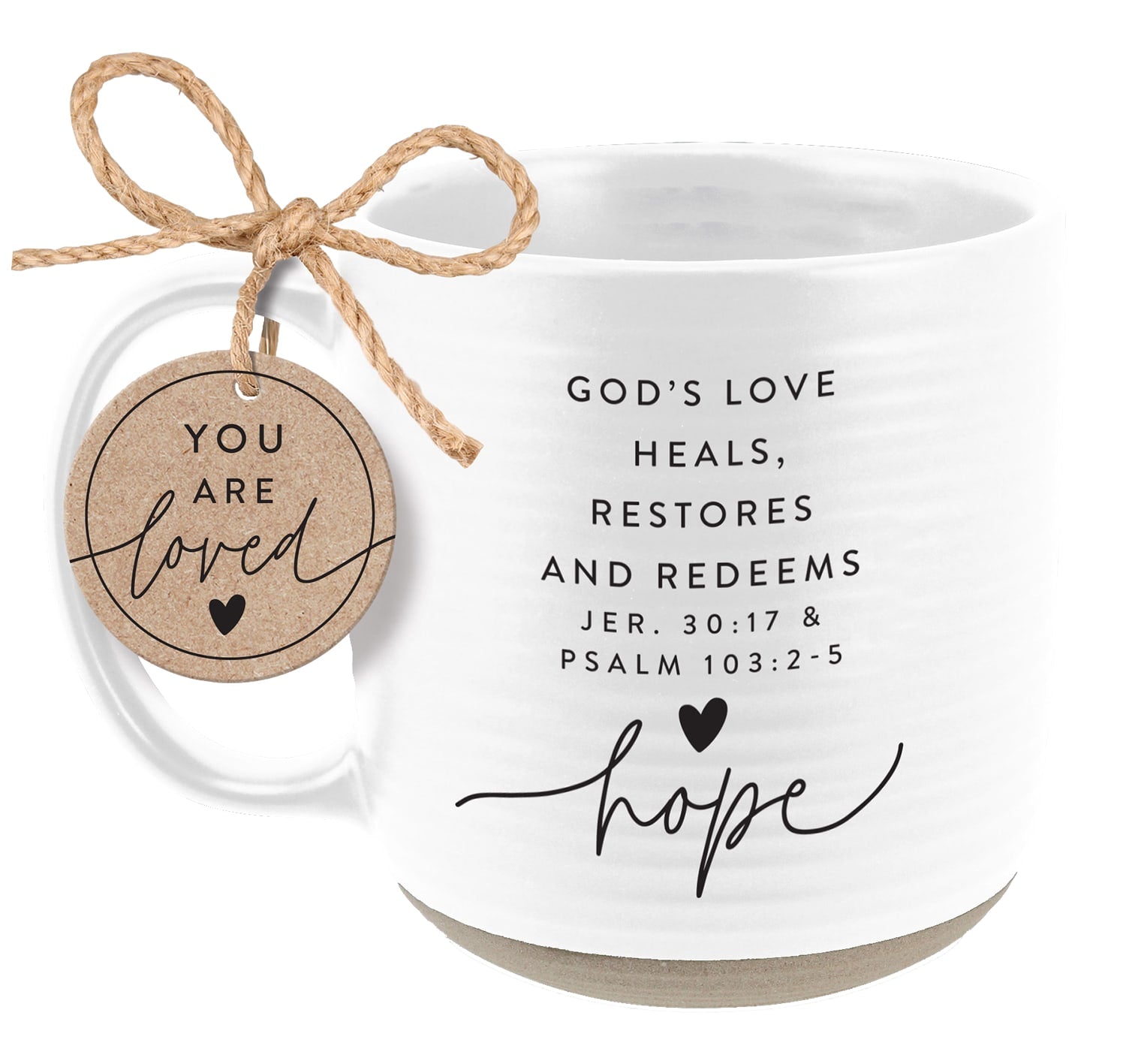Ceramic Mug: Hold on to Hope (Jer. 30:17, Psalm 103:2-5) White, Raw Bottom (591 Ml)