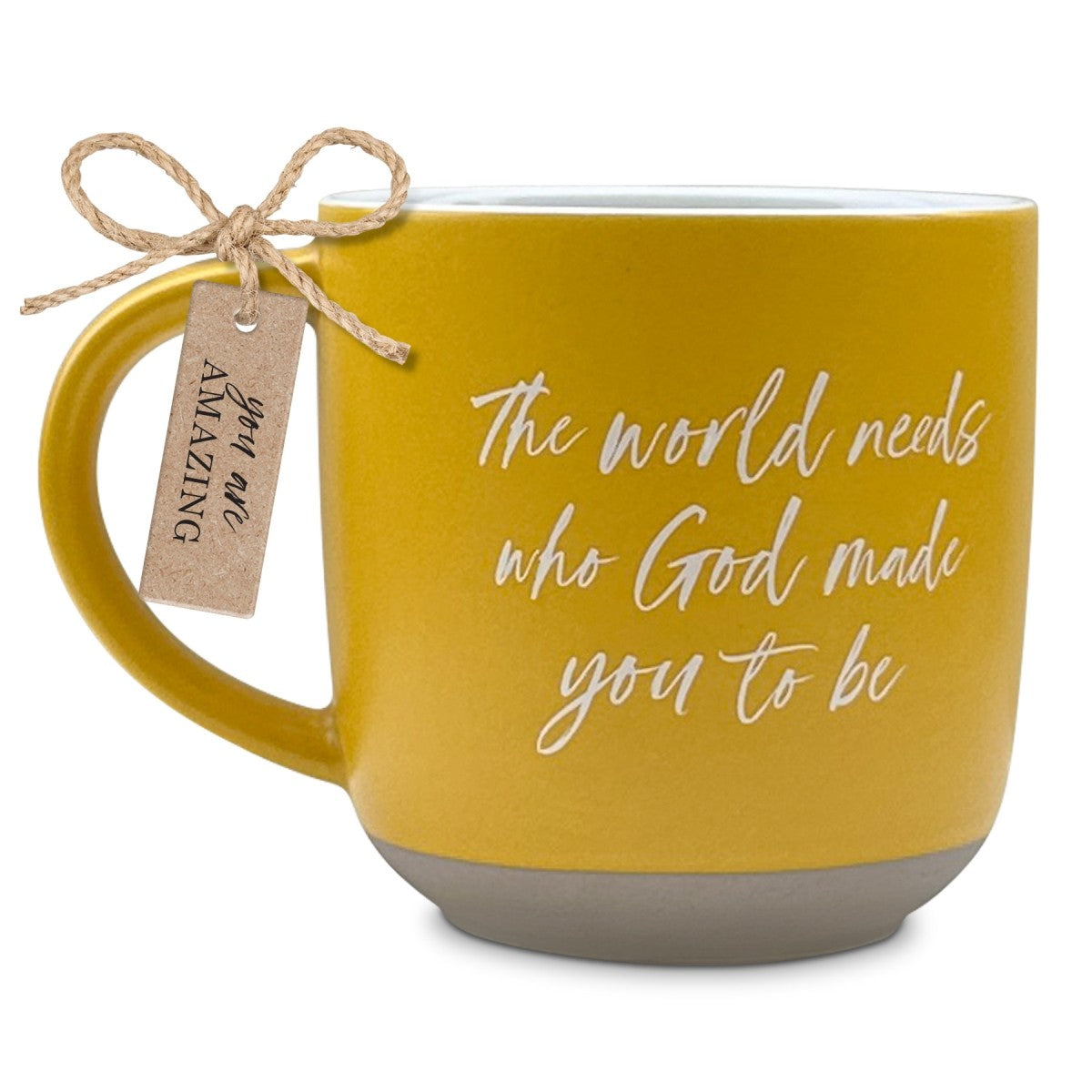 Ceramic Mug (562ml): The World Needs (Ephesians 1), Yellow with Textured Raw Grey Bottom