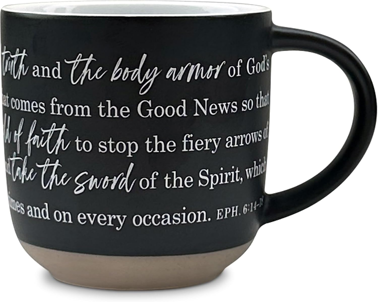 Ceramic Mug (562ml): Armor of God (Ephesians 6: 4-18), Black with Textured Raw Grey Bottom