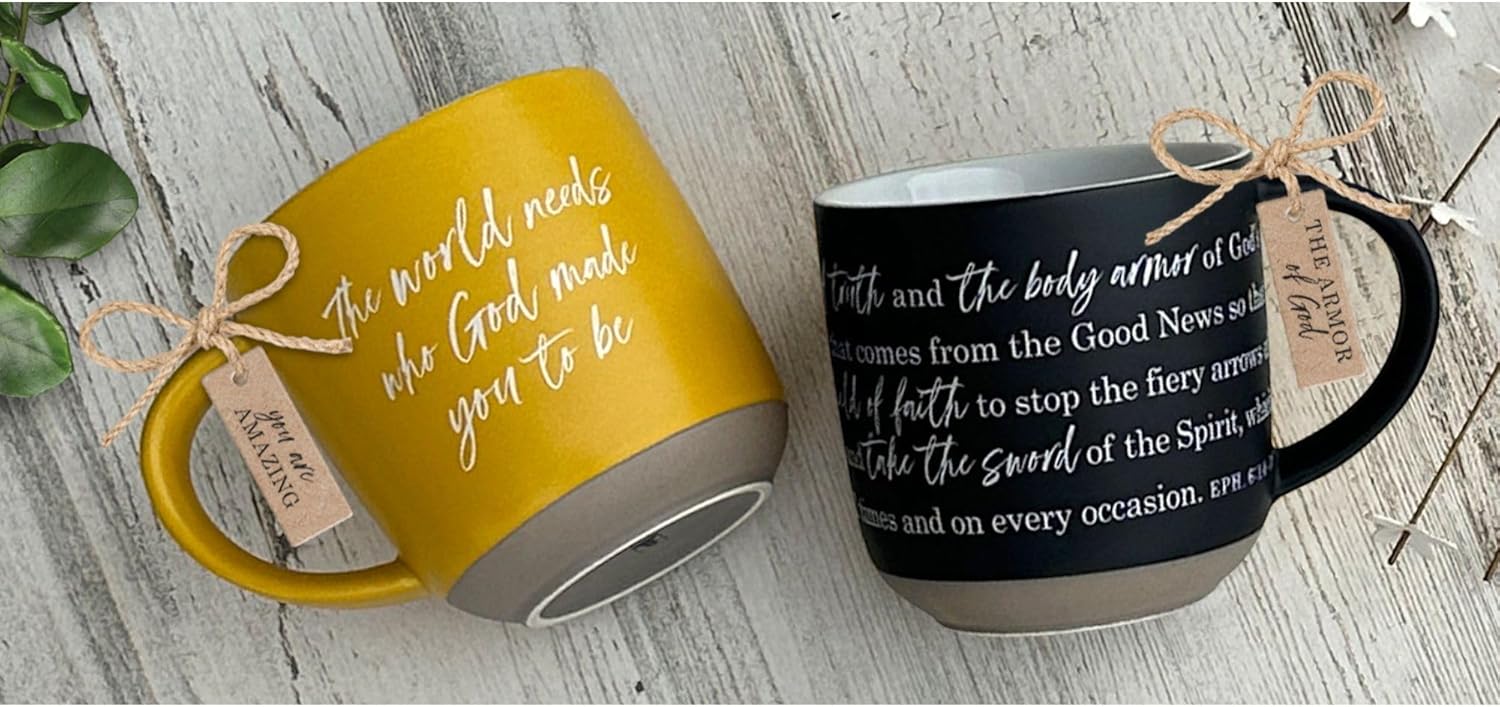 Ceramic Mug (562ml): Armor of God (Ephesians 6: 4-18), Black with Textured Raw Grey Bottom