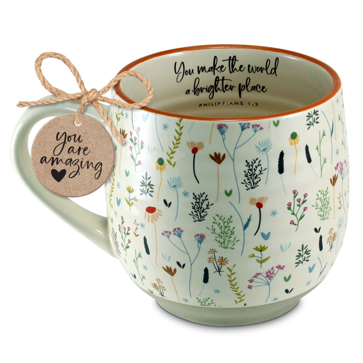 Ceramic Mug (532ml): You Make the World (Phil. 1:3) Floral, Orange Rim (Blooming Joy)