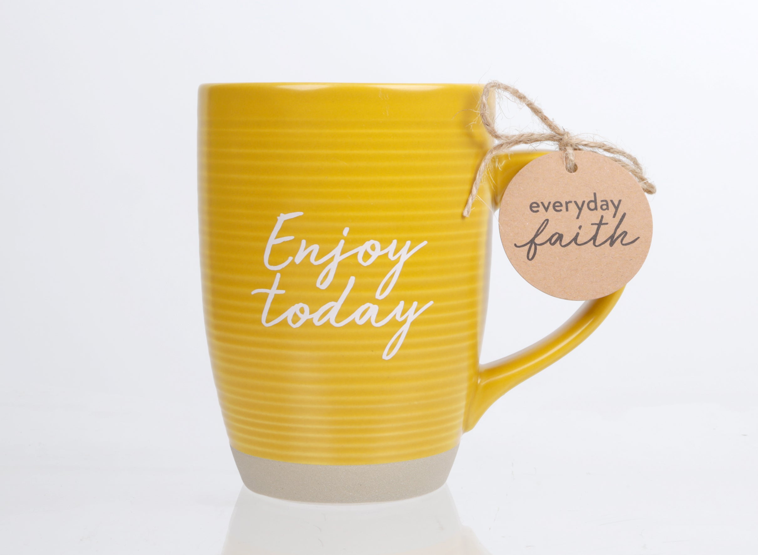 Ceramic Mug (473ml): Enjoy Today (1 Thes. 5:16-18, Gen. 21:22) Raw Bottom, Satin Texture (Everyday Reminder)