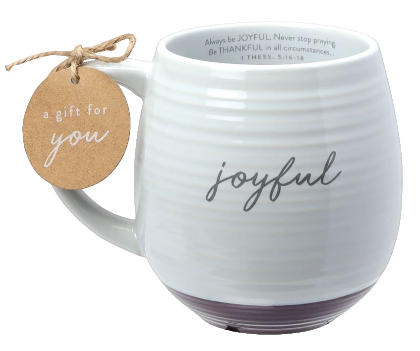 Ceramic Mug: Joyful (1 Thess 5:16-18) White Texture, Purple Bottom (473ml)
