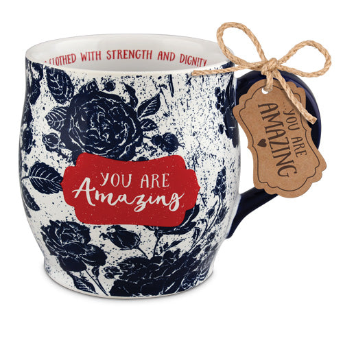 Ceramic Mug Pretty Prints: You Are Amazing, Navy/White (Proverbs 31:25)