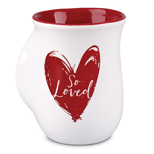 Ceramic Handwarmer Mug: So Loved, White/Red Heart (1 Peter 1:22) (532 Ml)