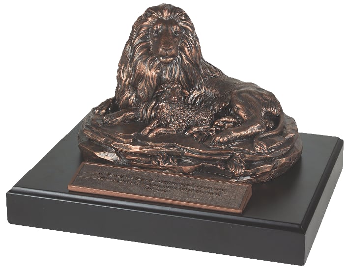 Resin/Mdf Sculpture: Moments of Faith, Lion & Lamb (Psalm 4:8)
