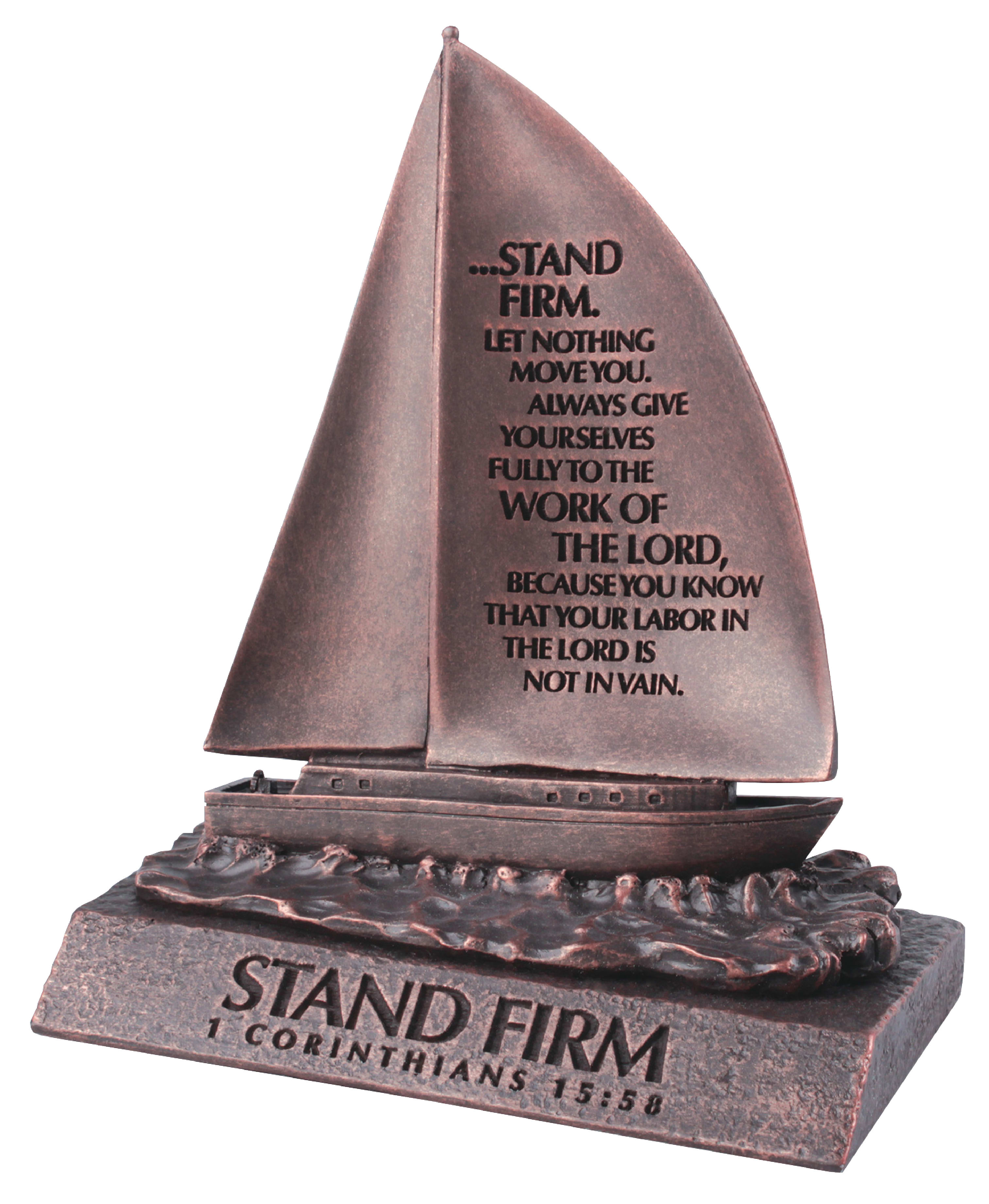 Moments of Faith Sculpture: Stand Firm Sailboat Cast Stone, Small (1 Cor 15:58)