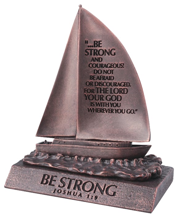 Moments of Faith Sculpture: Be Strong Sailboat Cast Stone, Small (Joshua 1:9)