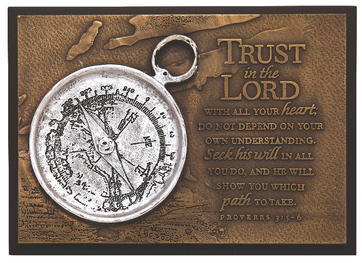 Resin/Mdf Plaque: Sculpture Moments of Faith, Compass (Proverbs 3:5-6)