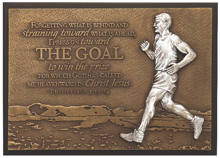 Resin/Mdf Plaque: Sculpture Moments of Faith, Runner (Phil 3:13-14)
