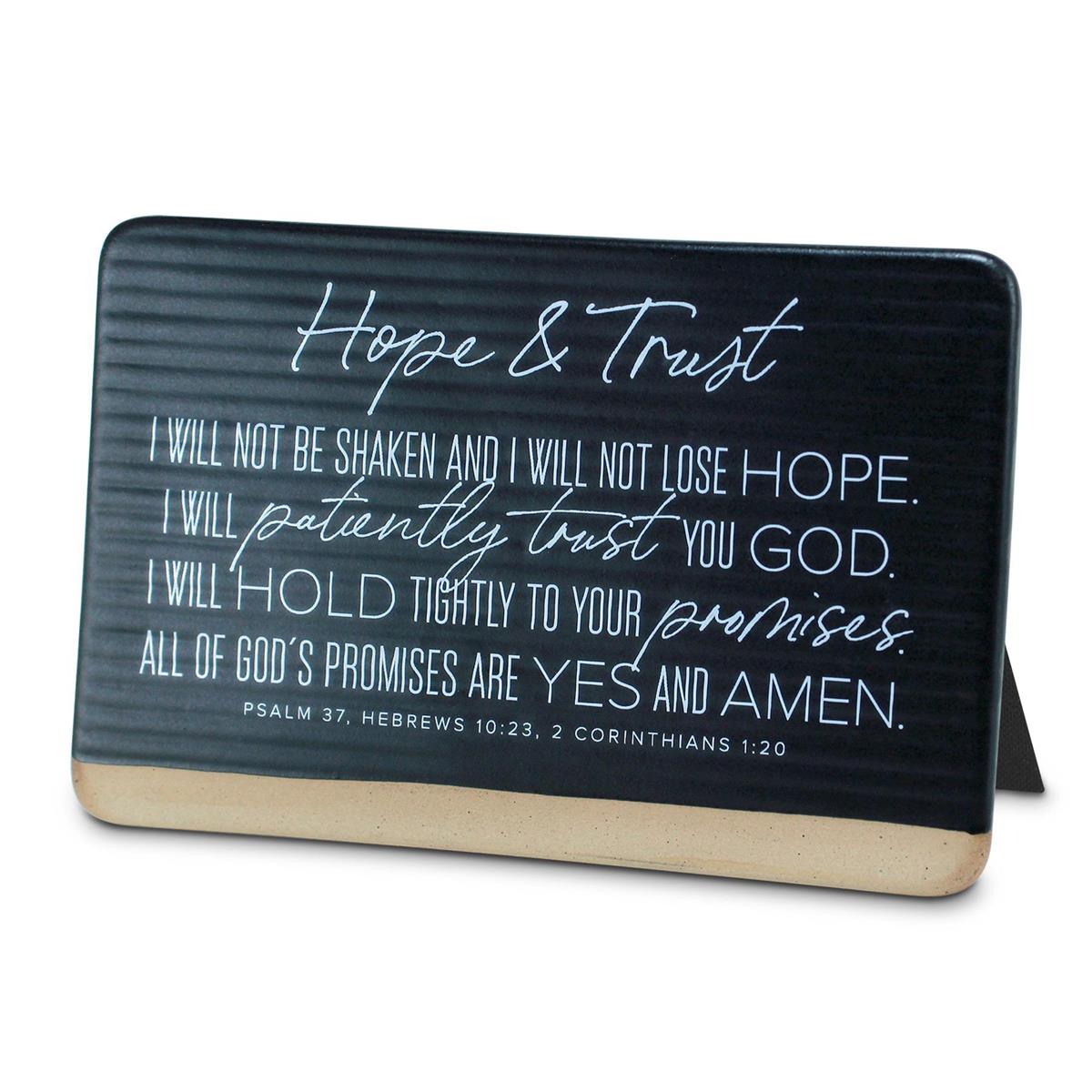 Ceramic Plaque: Hope & Trust, Brown (Ps. 37, Heb. 10:23, 2 Cor, 1:20) Amen