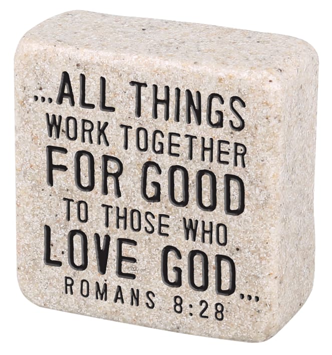Cast Stone Plaque: Believe Scripture Stone, Cream (Romans 8:28)