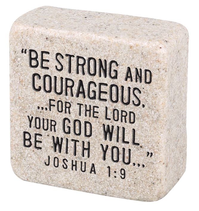 Cast Stone Plaque: Strength Scripture Stone, Cream (Joshua 1:9)