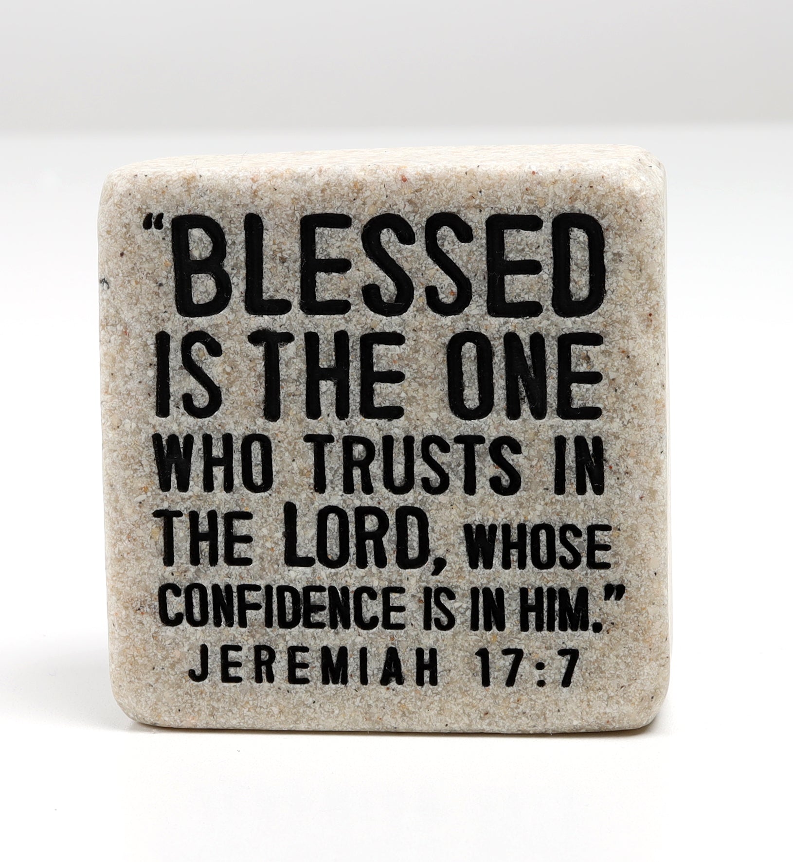 Stone Scripture Block: Blessed Engraved, Square (Jer 17:7)